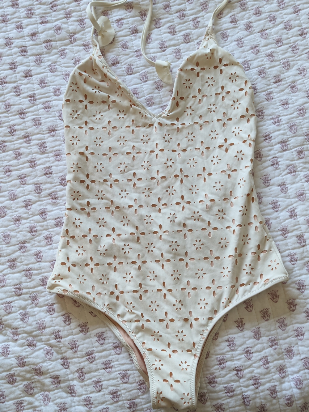 J. Crew Cream Eyelet One-Piece Swimsuit with Blush Lining